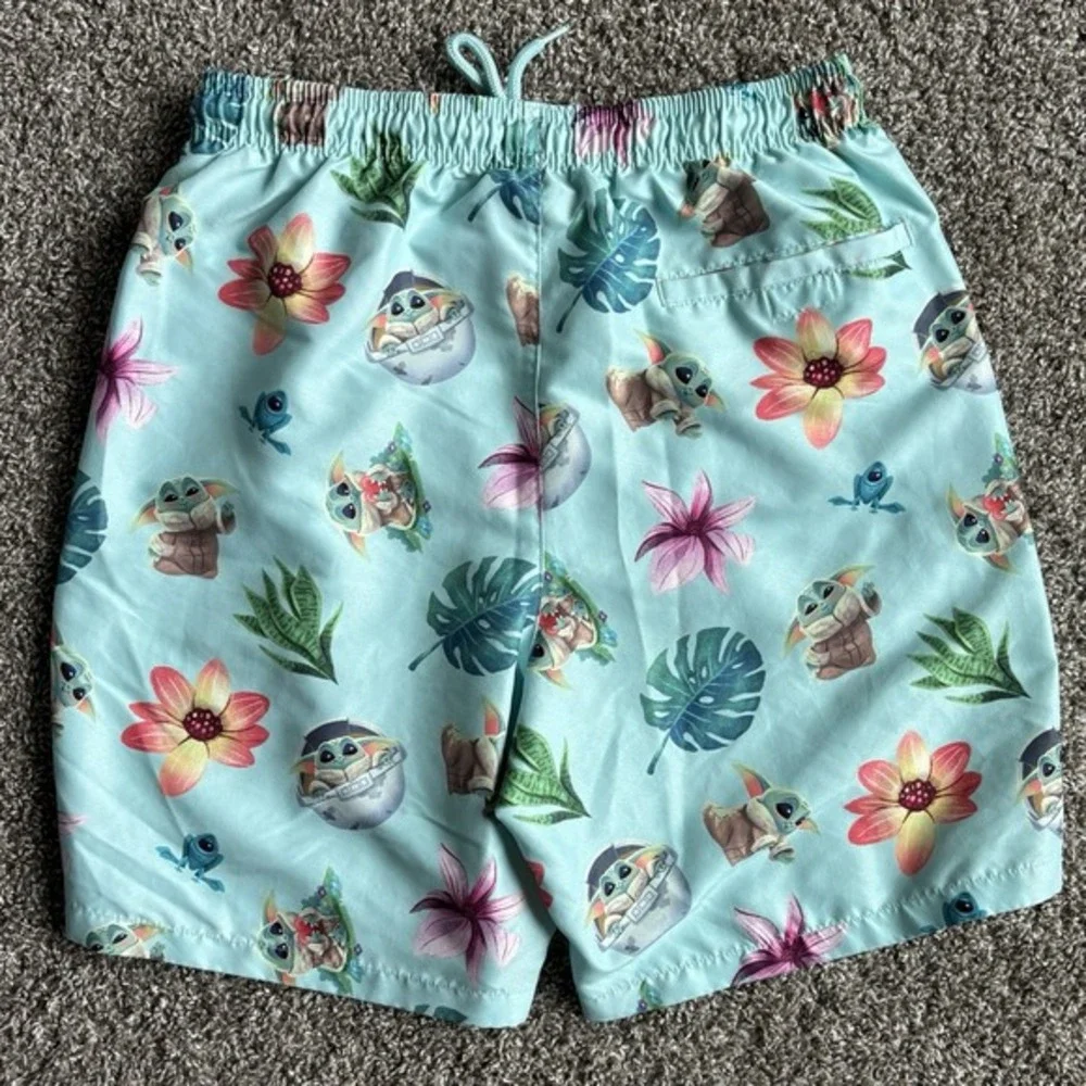 Star Wars Mens‎ Mandalorian Swim Trunks Shorts Size Small Grogu Baby Yoda Blue